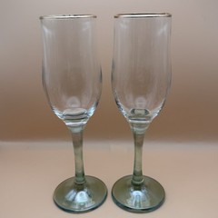 Set Of 6 Colored Stem Gold Rim Champagne Flutes Glasses Made In Italy
