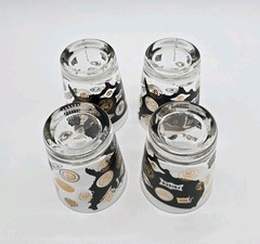 Vintage Frank Maietta Glasses Black Gold American Railroad Set Of 4 Railway MCM