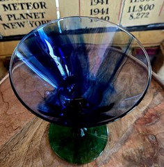 Libbey Set of 4 Marbelique Martini Glass in Cobalt Blue and Emerald Green