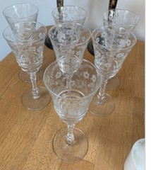 Libbey Rock Sharpe Crystal No. 3005-6 Cut Floral 7 7/8″ Water Goblet