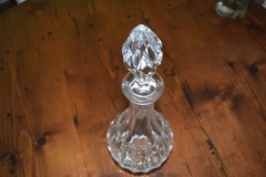 Crystal decanter set with stopper and four wine glasses, heavy