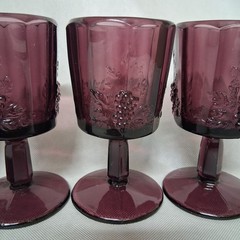 L. G. Wright Paneled Grape Water Goblets 4 Purple Amethyst 6″ -1 Goblet Chipped
