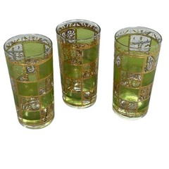Culver Vintage Tumblers MCM Prado Green and 22K Gold Hi Ball Glasses Set of 3