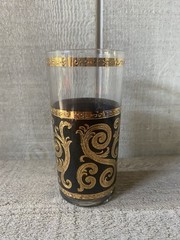 Culver Toledo Highball Glass Black 22k Gold Trim Vintage