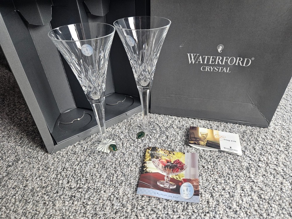 Waterford Crystal Lismore Toasting Flute Champagne Glasses One Pair 107608