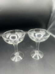 VINTAGE WINE CHAMPAGNE COCKTAIL GLASS HOLLOW STEM SET 2 STEMWARE BARWARE COUPE