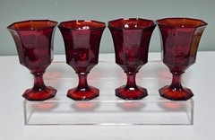 Vintage Set of 4 Independence Ruby Red Octagonal Glasses Goblets Amberina