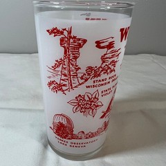 Vtg MCM Wisconsin – Frosted Opaque Souvenir Glass «The Badger State»