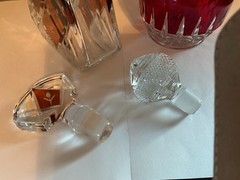 2 Vintage Cut-to-Clear Crystal Decanters~Topaz~Ruby or Cranberry