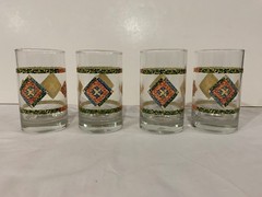 Four (4) Crisa Quilt / Patchwork Juice Glasses – 4″ Tall