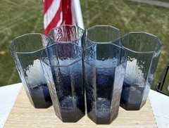 Vintage Libbey “Facets” Smoky Blue Tumbler, Set Of 6, 6 1/8”
