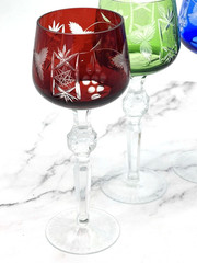 Vintage Nachtmann Traube Cut to Clear Crystal Wine Glasses Multicolors Set of 6