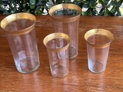 Lot Tiffin Minton Optic Glass Gold Encrusted Flat Tumbler 2 + 2,juice Glasses