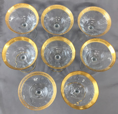 Set of 8 Tiffin-Franciscan Minton Gold Encrusted Champagne Tall Sherbet Glasses