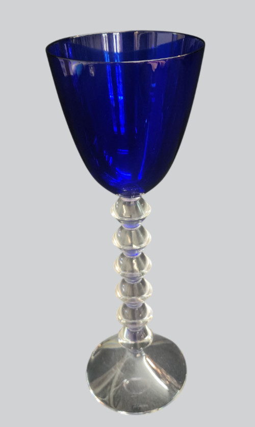 Baccarat France Vega Fortissimo Crystal Cobalt Blue 9″ Wine Glass