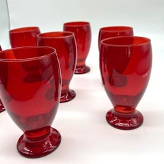 Vintage Ruby Red Liqueur Cordial Juice Glasses Set of 7 Tumblers 4″ Tall
