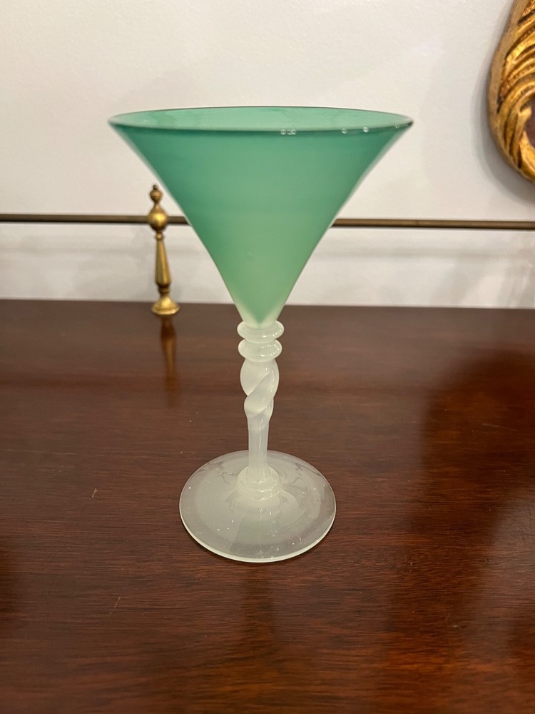 Carder Steuben Jade Green and Alabaster Wine Glass