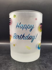 ONE Culver 4.25″ Frosted Lowball Glass – Happy Birthday Cake Slices – Signed