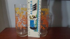 Vtg Flat Tumblers Bright Orange Yellow Ombre Floral Flowers Glasses Retro