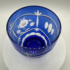 Vtg Edo Kiriko Cobal Blue Set of Four Water Tumblers Glasses. 4” tall. See pics.