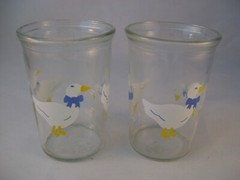 Bama Jelly Jars 2 Glasses Barnyard Animals Geese Goose 10oz Juice Glass Vintage