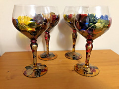 Set of 4 Euroglass Stemmed Wine Glasses Handmade Mouth Blowed in Romania 8″ Tall