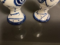 MUD WORKS IRISH MADE Set of 2 Off White & Blue Pottery Goblets- 4 & 3/4” High