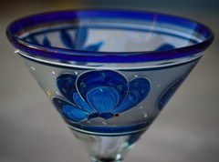 El Palomar Hand Blown Hand Painted Butterfly Margarita Martini Glasses Set of 2