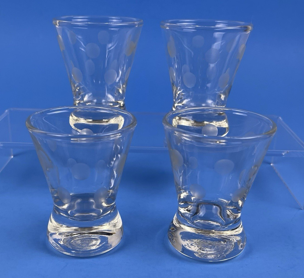 Vintage Mid Century Shot Glasses Barware Etched Dots 3″ Set of 4 1950’s USA