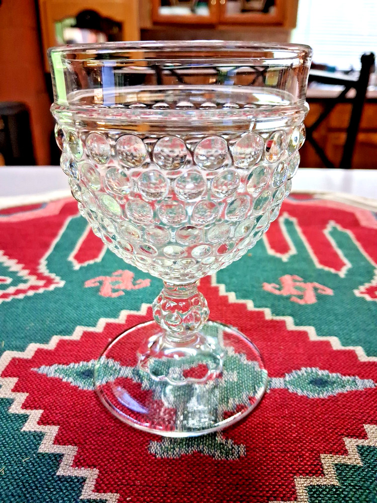 VINTAGE HOBNAIL PATTERN SET OF 7 BUBBLE DESIGN CLEAR 5″ TALL