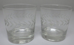 2 Anchor Hocking Glass LAUREL Gray Cut Band Clear Old Fashioned Depression