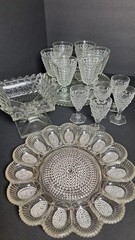 Clear Pressed Glass Stemmed Goblets & Serving Plates Drinkware Set