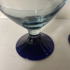 Set of 2 Vintage Hand Blown Art Glass Goblets with Applied Swirls 7.5” Nice