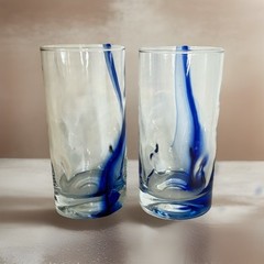 Libby-16oz Blue Swirl Hi-Ball/Iced Tea Tumblers Dimple Impressions Set Of 2