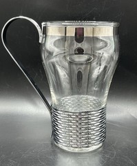 Vintage Federal Glass tumblers Chrome handle 8 Oz Ice Cream Spade Spoons NOS