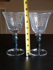Forced Bubble Wine Goblets-Blue Green Iridescent Stem-Set of (2) 7 1/4″ Tall