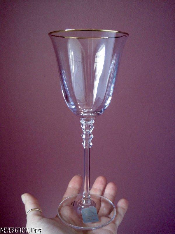 T7102 MIKASA SONATA GOLD~STEMWARE~WATER GOBLET~GLASS~8-1/4″~UNUSED?~EXC COND