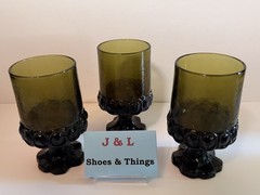 Vintage Tiffin Franciscan Madeira Juice Goblets Set /3 Olive Green 4 3/4”