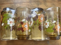 NOS Sealed Vintage Glasses FLOWER POWER Amber Tumblers MCM SET of 4 – New