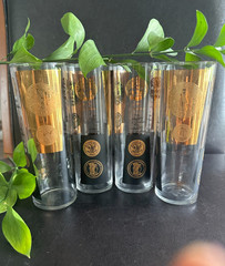 MCM Cera Glass «Coins» Tom Collins Glass Set 4 1960s-Bob Wallack -22K Gold Motif