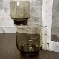 2 VTG Libbey Tawny Accent Smoke Brown 8 OZ Stackable Juice DrinkGlasses 1970s
