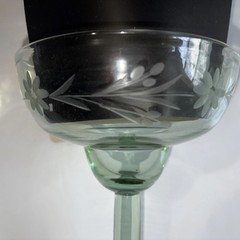 2 Bobby Flay Blown Etched Flower Margarita Glasses Green Tint Food Network