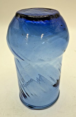 Cobalt Blue Juice Glasses Cups Set 5 VTG Handblown Art Glass Optic Swirl 4oz