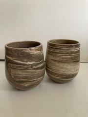2 Stemless Wine Glasses Tumblers Cup Handmade Pottery “Clay Path Studio” Swirled