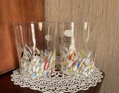 2 Murano White Crystal Multicolored Confetti cocktail glasses Hand Made Italy