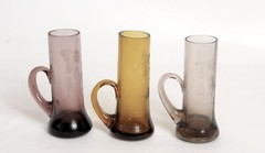 Etched Cordial Glasses Set 3 Hand Blown Amber Green Amethyst Applied Handles