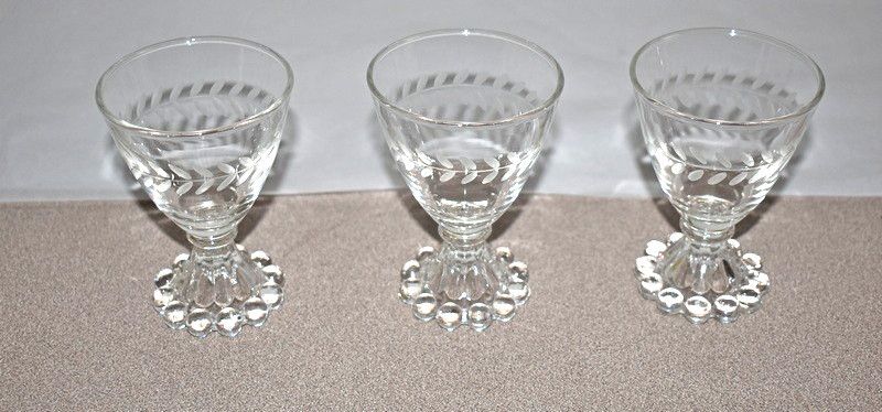 Vintage Anchor Hocking 3 7/8”BOOPIE Etched Laurel Leaf Glasses set of 3 (OF)