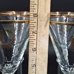 Set of 4 G Monogram Glass Water Goblet 7.75″ Tall Gold Trim
