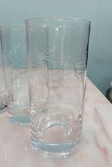 5x Etched Floral Juice Glass Clear Tumbler 5.5″ LOT OF 5