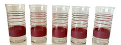 Vintage Libbey Capri Concert Highball Glasses Red Striped Tumblers Set of 5 MCM